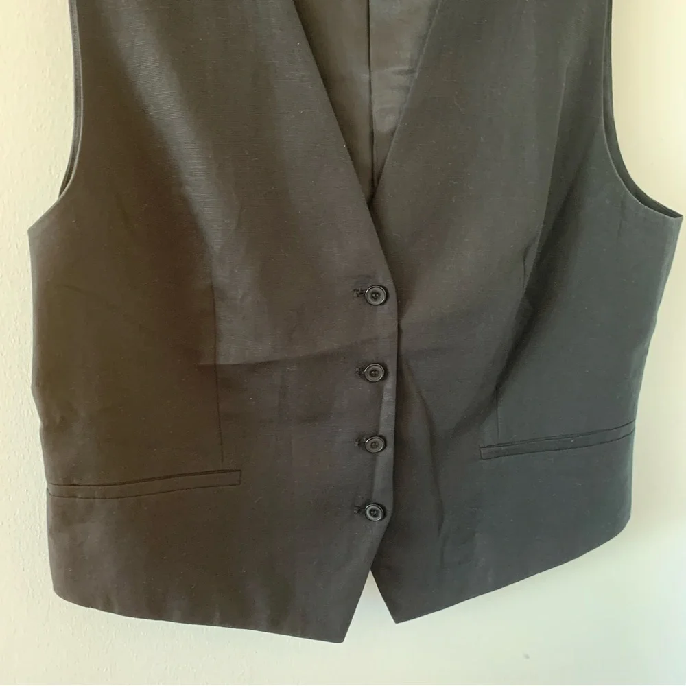 Zara Tailored Linen Blend Vest Waistcoat‎ In Black Size XL